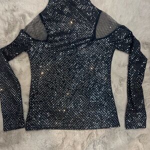 Source Unknown Black and Silver Sparkle Long Sleeve Top